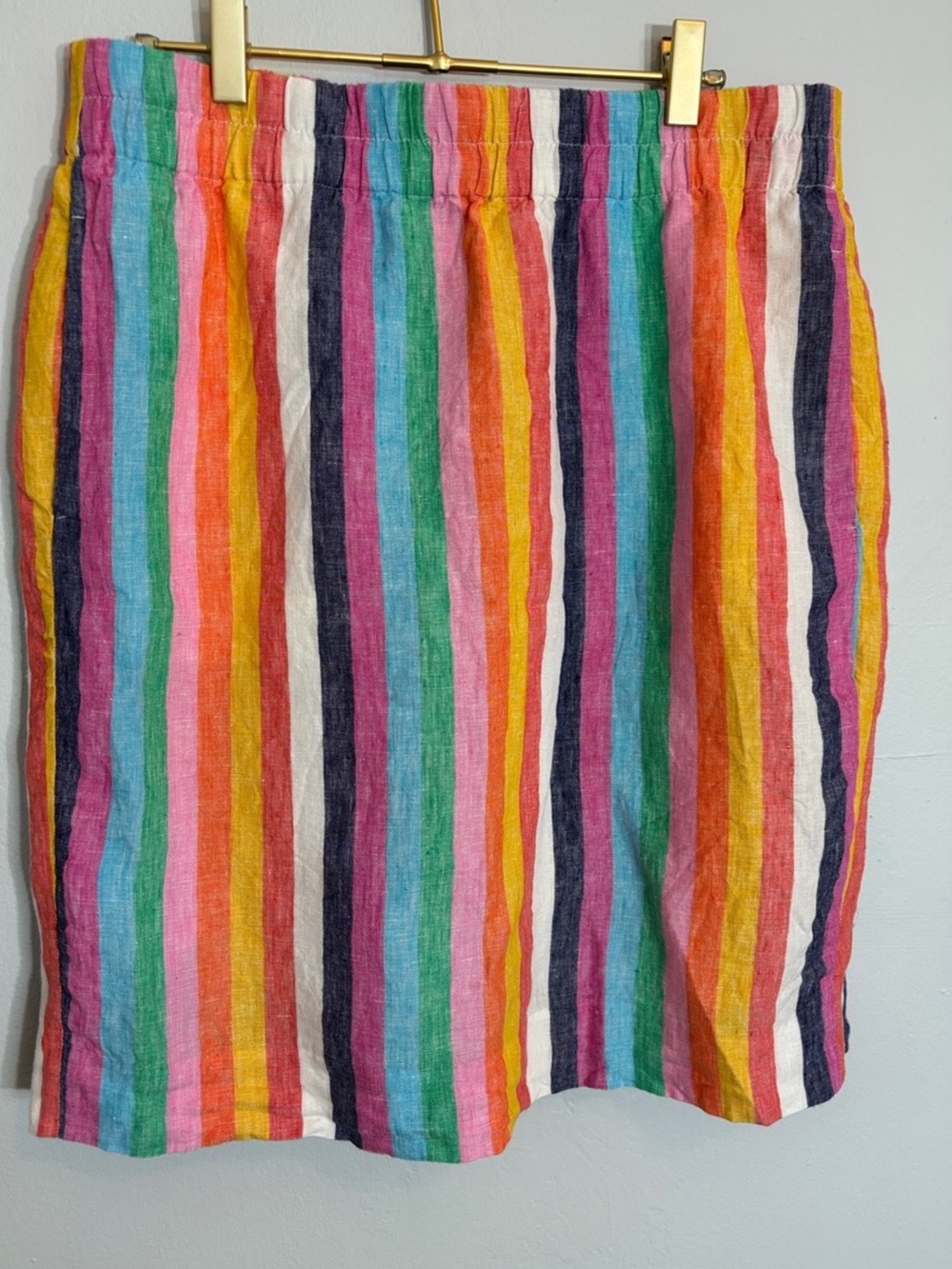 J Crew Skirt Womens M Multicolor Pull On Elastic Waist Rainbow Stripe Linen - Picture 2 of 3